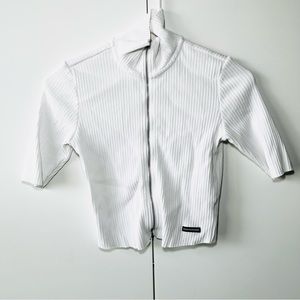 Calvin Klein White Ribbed Full Zip Mock Neck  Crop Top - XS